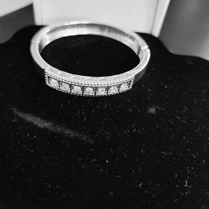 Women bangle bracelet Stainless Steel silver with clear rhinestones